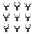 Vector Christmas Reindeer Horns, Antlers. Deer Horn Silhouettes. Hand Drawn Deer Horn, Antler Set. Animal Antler