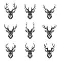 Vector Christmas Reindeer Horns, Antlers. Deer Horn Silhouettes. Hand Drawn Deer Horn, Antler Set. Animal Antler