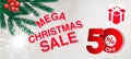 Vector christmas sale banner. Illustration for use website, brochure, flyer, poster and banner. Business background with 50 off, Royalty Free Stock Photo