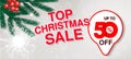 Vector christmas sale banner. Illustration for use website, brochure, flyer, poster and banner. Business background with 50 off, Royalty Free Stock Photo