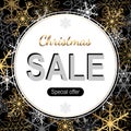 Vector Christmas Sale banner. Isolated golden and white snowflakes arranged in a circle. Gold collection for winter ads Royalty Free Stock Photo