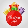 Vector Christmas sale, red ball for ad poster, banner Royalty Free Stock Photo