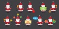 Vector christmas Santa Claus big set with santa holding gifts, secret santa , red hat , christmas tree, presents, sale Royalty Free Stock Photo