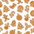 Vector Christmas seamless pattern with gingerbread cookies Royalty Free Stock Photo