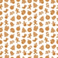 Vector Christmas seamless pattern with gingerbread cookies Royalty Free Stock Photo