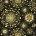 Vector Christmas seamless pattern with golden snowflakes Royalty Free Stock Photo