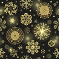 Vector Christmas seamless pattern with golden snowflakes and stars Royalty Free Stock Photo