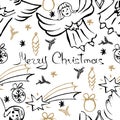 Vector Christmas seamless pattern. Hand drawn background. Royalty Free Stock Photo