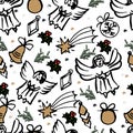 Vector Christmas seamless pattern. hand drawn background. Royalty Free Stock Photo