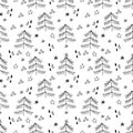 Vector Christmas seamless pattern with hand drawn doodles elements. Black and white illustration