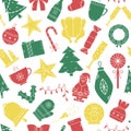 Vector Christmas seamless pattern. New Year background with simple style icons