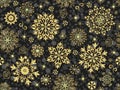 Vector Christmas seamless pattern with snowfall golden snowflakes Royalty Free Stock Photo