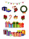 Vector Christmas set of cute cartoon festive attributes on white background Royalty Free Stock Photo