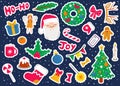 Vector Christmas stickers set in flat linear style Royalty Free Stock Photo