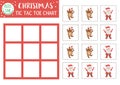 Vector Christmas tic tac toe chart with cute deer and Santa Claus. Winter board game playing field with traditional characters.
