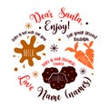 Vector christmas tray template Dear Santa plate design with place for milk, cookies, carrot for raindeer.