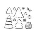 Vector christmas tree. Doodle hand drawn sign. Greeting, invitation card. Childish illustration for print, web Royalty Free Stock Photo