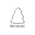 Vector christmas tree. Doodle hand drawn sign. Greeting, invitation card. Childish illustration for print, web Royalty Free Stock Photo