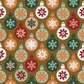 Vector christmas tree globes seamless pattern background.