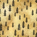 Vector Christmas tree hand drawn gold seamless pattern. Festive winter print on golden shimmer foil background. New Year Royalty Free Stock Photo