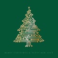 Vector christmas tree from golden digital electronic circuit Royalty Free Stock Photo