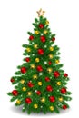 Vector Christmas tree with red and gold ornaments Royalty Free Stock Photo