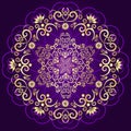 Vector Christmas violet frame with golden mandala