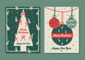 Vector Christmas wishes ball trees pattern cards
