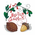 Vector Christmas Wreath with cone and acorn