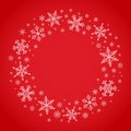 Vector Christmas wreath of white snowflakes on red background Royalty Free Stock Photo