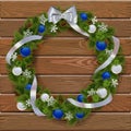 Vector Christmas Wreath on Wooden Board 3