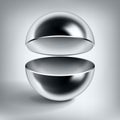 Vector chrome hollow sphere, open glossy metal ball, abstract object for you project design
