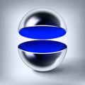 Vector chrome hollow sphere, open glossy metal ball, blue inside, abstract object for you project design Royalty Free Stock Photo