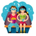 Vector Cinema couple. Flat style colorful Cartoon illustration.