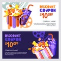 Vector cinema discount coupon or voucher template. Design elements for movie flyer, entrance ticket or banner. Royalty Free Stock Photo