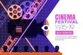 Vector cinema festival poster, banner background. Sale cinema theatre tickets, movie time and entertainment concept. Royalty Free Stock Photo