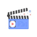 Vector cinema illustration of clapper board icon in flat linear style.