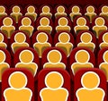 Vector Cinema Seats Rows with People, Colorful Image.