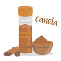 Vector cinnamon illustration isolated in cartoon style. Spanish name