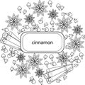 Vector Cinnamon spices.Vinyage hand drawn Doodle Outline. Sketch, Illustration. Oranges,star anise,cinnamon,sugar. Cafe