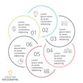 Vector circle arrows linear infographic, cycle diagram, minimal graph, flat presentation chart. Business concept with 6