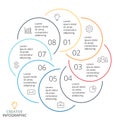 Vector circle arrows linear infographic, cycle diagram, minimal graph, flat presentation chart. Business concept with 8