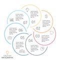 Vector circle arrows linear infographic, cycle diagram, minimal graph, flat presentation chart. Business concept with 7