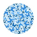Vector circle from blue ornate butterfly. Christmas background