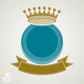 Vector circle with 3d decorative royal crown and festive ribbon, luxury coat of arms. Heraldic coronet symbol, best for graphic Royalty Free Stock Photo