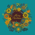 Vector circle frame, Merry Christmas wreath made of flowers.