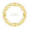 Vector circle frame from realistic golden gems and jewels on white background. Shiny diamonds jewelry design elements.