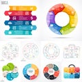 Vector circle infographic set. Business diagrams, arrows graphs, linear presentations, idea cycle charts. Data options Royalty Free Stock Photo