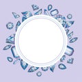 Vector circle label with diamonds and crystals colorful background with violet gem