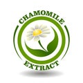 Vector circle logo Chamomile Extract with daisy white flower and green leaves symbol in round pictogram for organic cosmetics sign